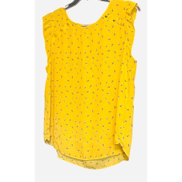 LOFT OUTLET CAP SLV RND NECK TUNIC BLOUSE, WOMENS, XL, YELLOW W/SMALL FLOWERS - Picture 4 of 11